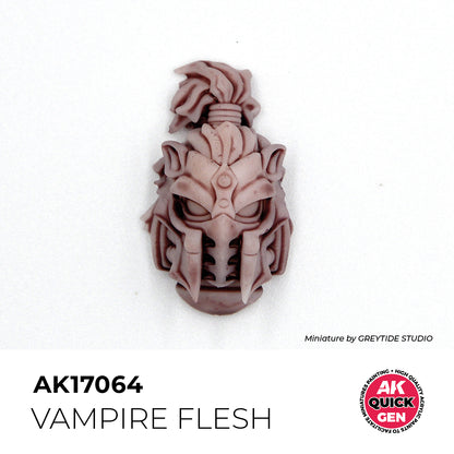 AK Interactive Quick Gen Vampire Flesh miniature paint applied to detailed warrior helmet model with pale, cold skin tone.