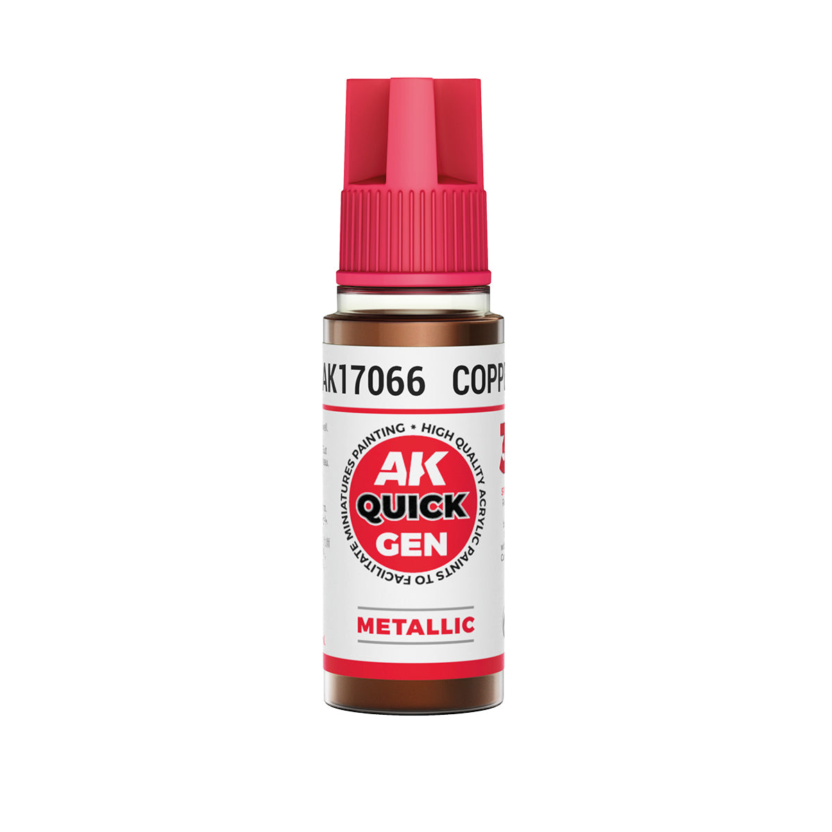 AK Interactive Quick Gen Copper 18ml bottle warm metallic paint with matte finish for miniature detailing and steampunk effects