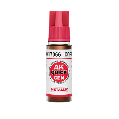 AK Interactive Quick Gen Copper 18ml bottle warm metallic paint with matte finish for miniature detailing and steampunk effects