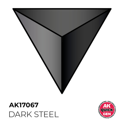 AK Interactive Quick Gen Dark Steal showing a dark metallic matte finish for weathered steel and machinery detailing.