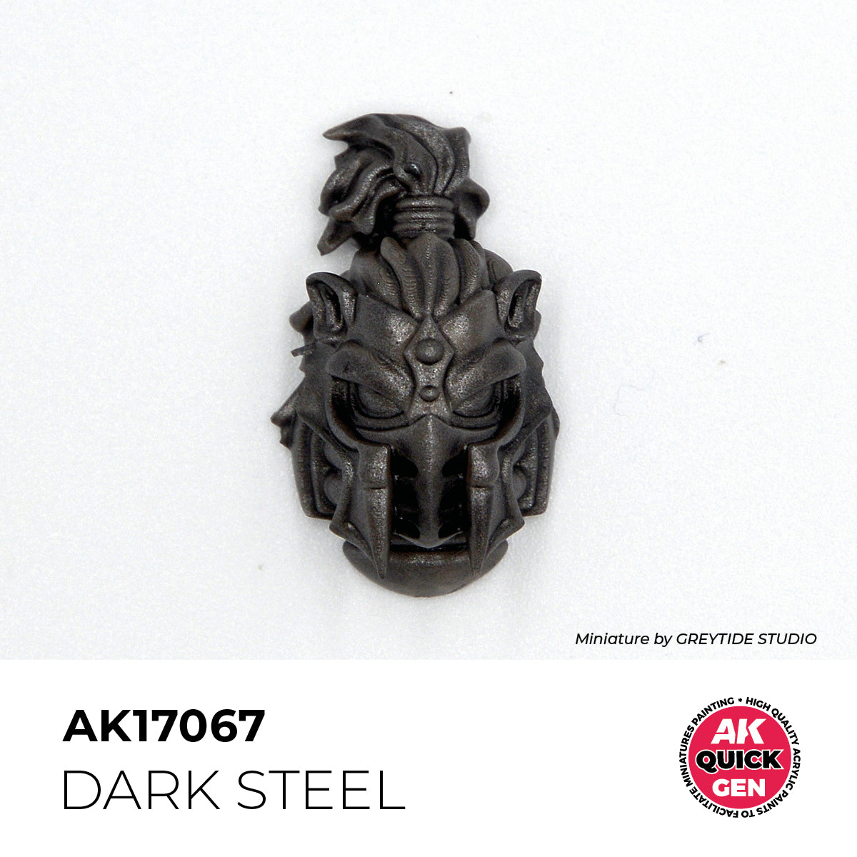 AK Interactive Quick Gen Dark Steal miniature piece painted with dark metallic, matte-steel finish for weapons and armor.