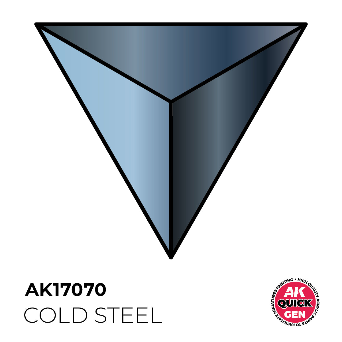 AK Interactive Quick Gen Cold Steel 18ml bright metallic silver paint ideal for swords, armor, and tech miniatures.
