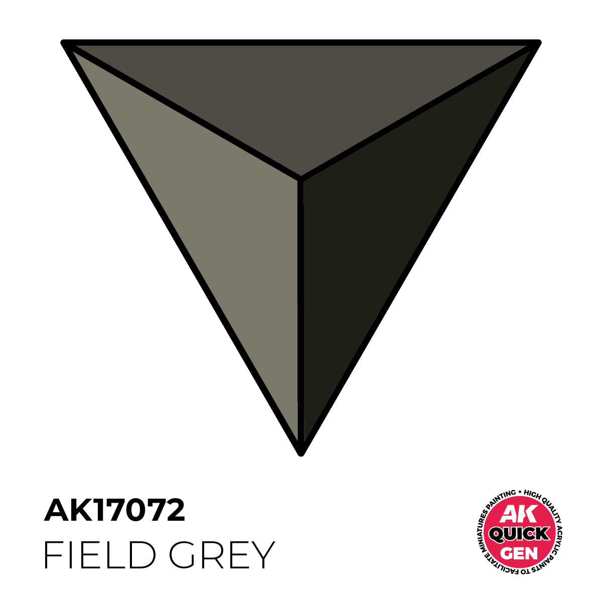 AK Interactive Quick Gen Field Grey shows a muted green-grey matte tone ideal for military uniforms and miniature painting.
