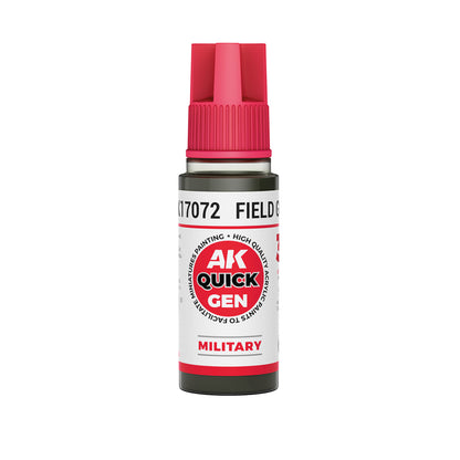 AK Interactive Quick Gen Field Grey 18ml bottle of matte military green-grey contrast paint for miniatures and models.