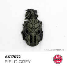 AK Interactive Quick Gen Field Grey matte contrast paint sample on miniature helmet showing muted grey-green tone for military effects