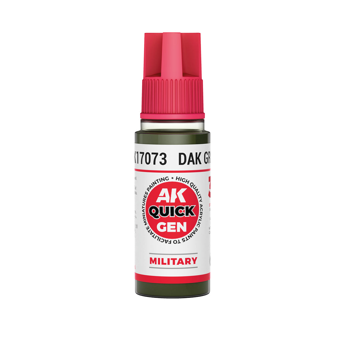 AK Interactive Quick Gen DAK Green 18ml bottle of dusty olive contrast paint with matte finish for military and desert camo.