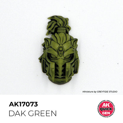 AK Interactive Quick Gen DAK Green miniature head painted in dusty olive shade with matte finish for realistic effects