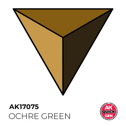 AK Interactive Quick Gen Ochre Green 18ml bottle with yellow-green tone for natural camouflage and terrain painting.