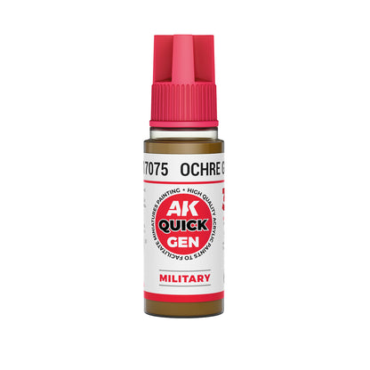 AK Interactive Quick Gen Ochre Green 18ml bottle yellow-green contrast paint for natural camouflage and terrain blending.