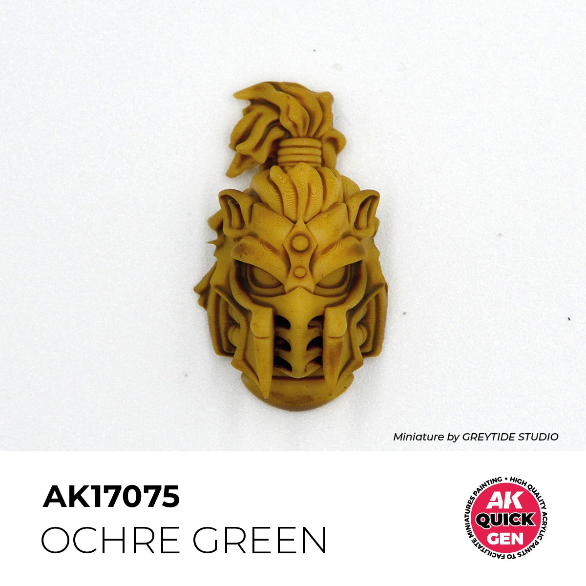 AK Interactive Quick Gen Ochre Green miniature painted with yellow-green tone for natural camouflage and terrain basecoating.
