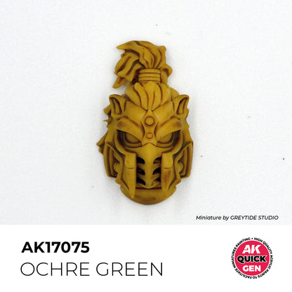 AK Interactive Quick Gen Ochre Green miniature painted with yellow-green tone for natural camouflage and terrain basecoating.