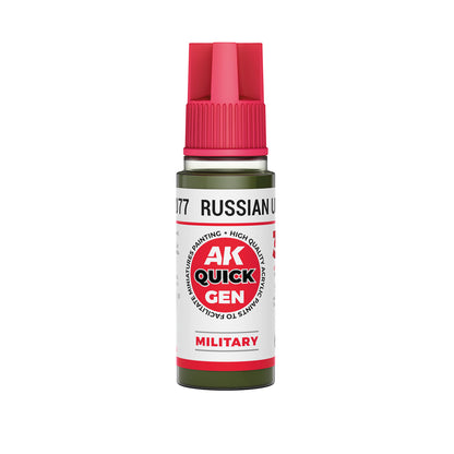 AK Interactive Quick Gen Russian Uniform paint bottle in olive-green matte finish for miniature military model painting.