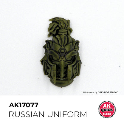 AK Interactive Quick Gen Russian Uniform miniature painted in olive-green with brown undertones for weathered military detail.