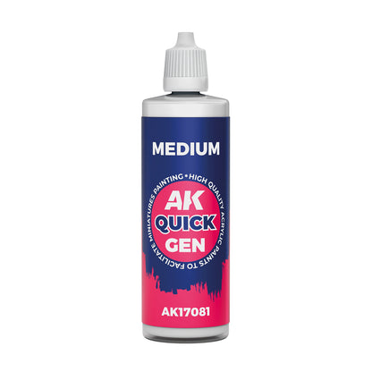 AK Interactive Quick Gen Medium clear acrylic paint medium for glazing, layering, and smooth blending in 18ml bottle.