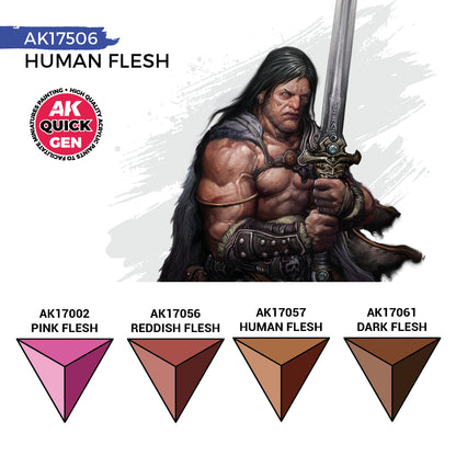 AK Interactive Quick Gen Human Flesh Set with warm tones for realistic skin painting on miniatures and models.