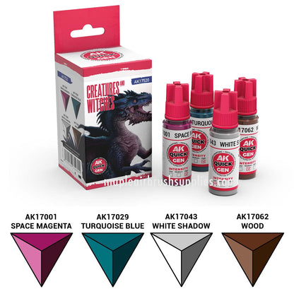 AK Interactive Quick Gen Creatures And Witches Set with eerie greens, purples, and sickly tones for fantasy and supernatural miniatures.