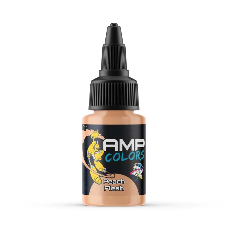 AMP Pro Acryl Colors Peach Flesh acrylic paint bottle featuring a precise nozzle for detailed application.
