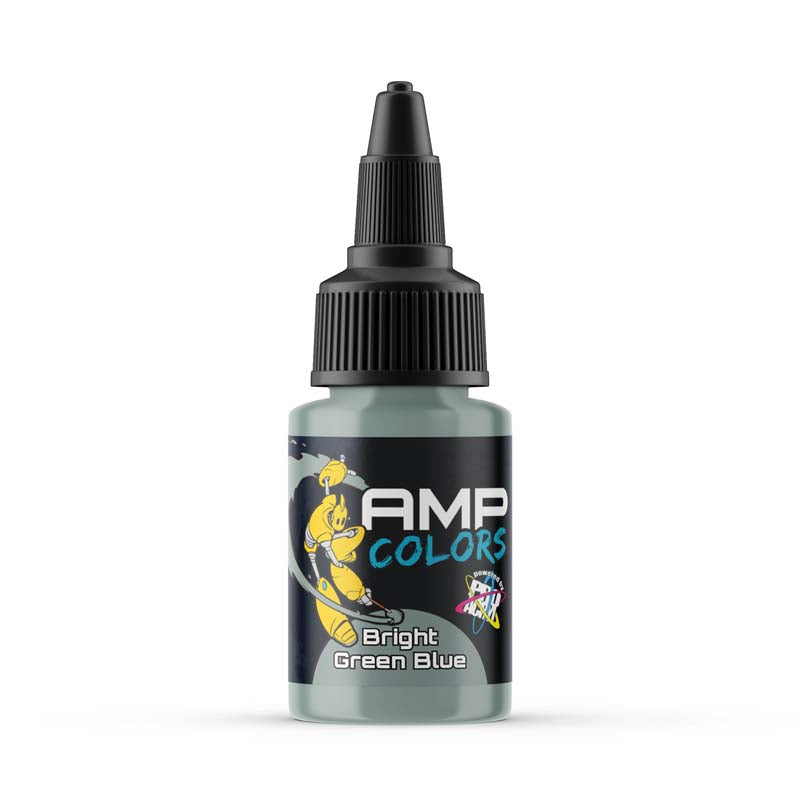AMP Pro Acryl Colors Bright Green Blue acrylic paint bottle with precision nozzle for detailed art and craft projects.