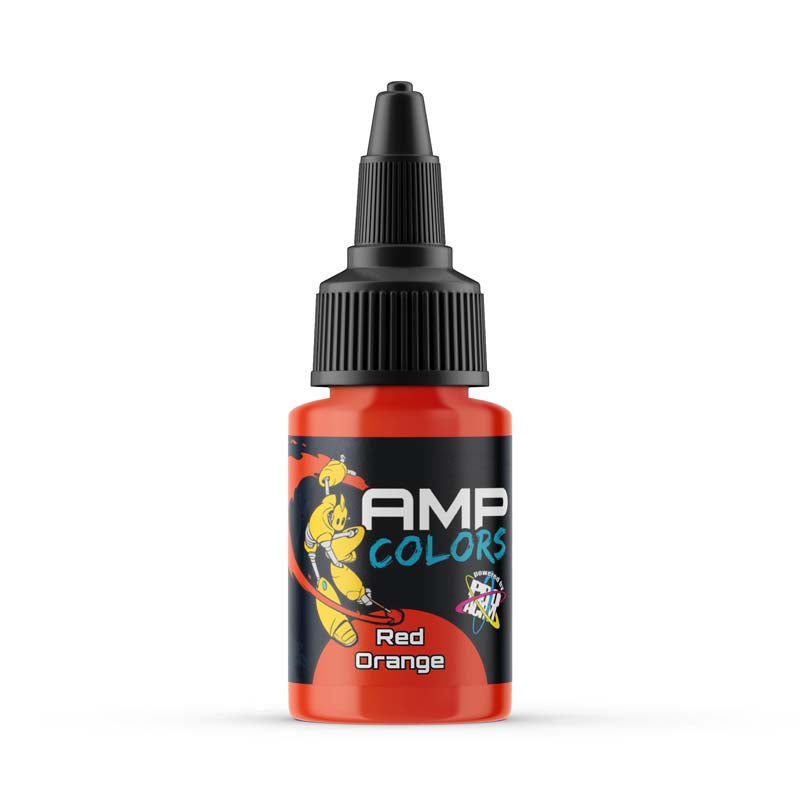 AMP Pro Acryl Colors Red Orange bottle with precision tip for vibrant acrylic paint applications and detailed artwork.