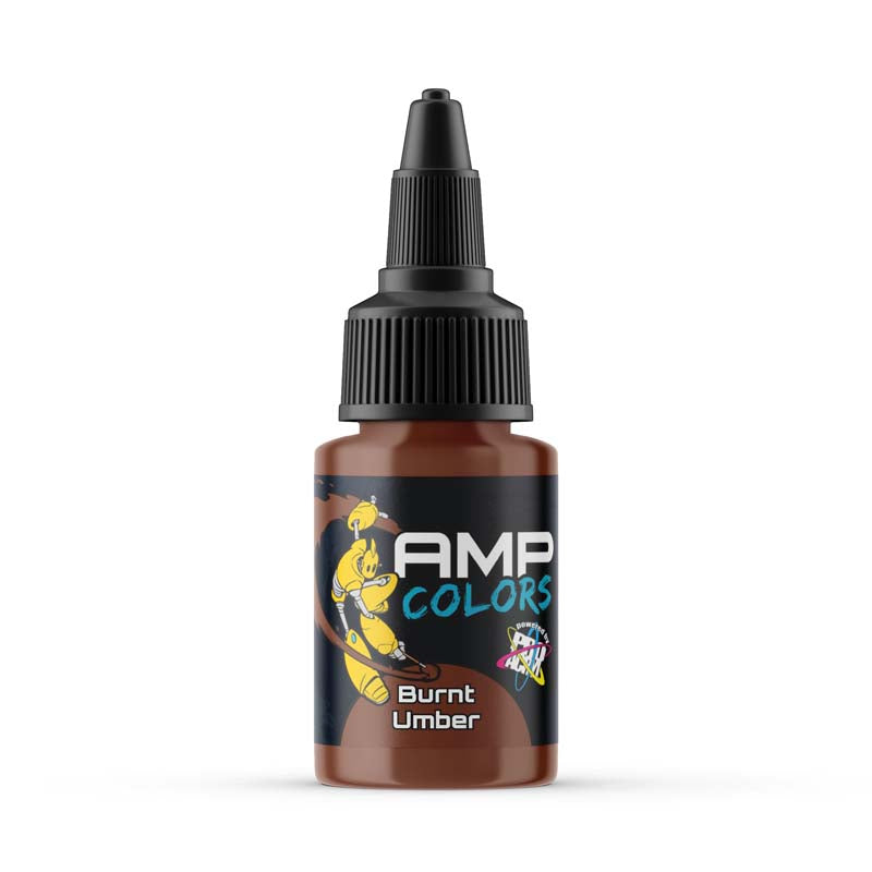 AMP Pro Acryl Colors Burnt Umber acrylic paint bottle with precision tip for detailed artistic color application