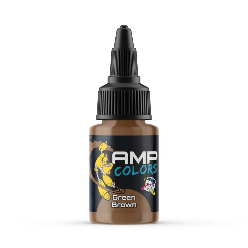 AMP Pro Acryl Colors Green Brown acrylic paint bottle with precision nozzle for detailed artistic applications