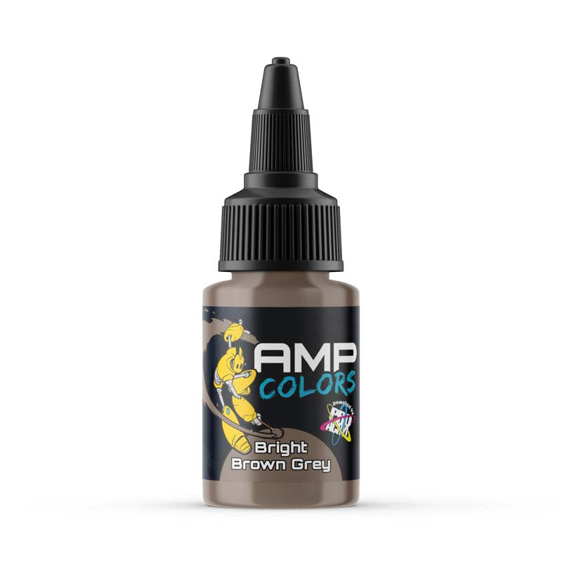 AMP Pro Acryl Colors Bright Brown Grey bottle with precision tip for detailed acrylic painting and model coloring applications.