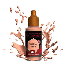 The Army Painter Air Wildling Flesh paint bottle with splashing flesh-toned paint for miniature airbrush use.