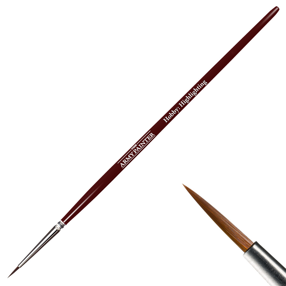 The Army Painter Hobby Paint Highlighting Brush with a sharp fine tip and high-quality taklon bristles for detailed miniature highlights.