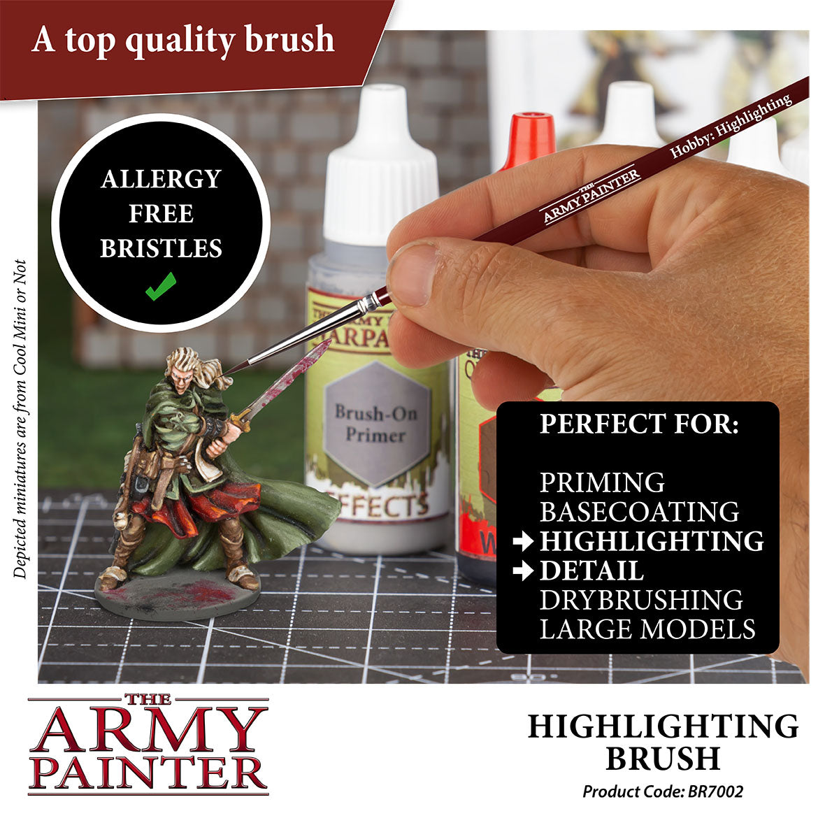 The Army Painter Hobby Paint Highlighting Brush with sharp tip and high-quality taklon bristles for detailed miniature highlights.
