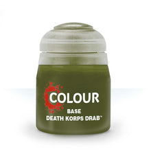 Citadel Base Death Korps Drab 12ml base paint with high pigment load for rich matte coverage.