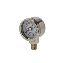Pressure Gauge (All IS800-975) with stainless steel casing and dial measuring pressure in bar and psi units.