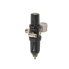Reg/Trap W/Gauge (IS875) black air pressure regulator and trap with metal gauge and adjustment knob.