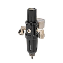 Right Reg/Trap W/Gauge (IS975) black air pressure regulator with integrated gauge and trap fitting for precise control.