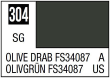 Mr. Color Olive Drab FS34087 paint swatch with color code 304 for model painting by Mr Hobby in 10ml size.