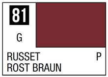 Mr. Color Russet showing color swatch and label number 81 for Mr Hobby paint in 10ml bottle.