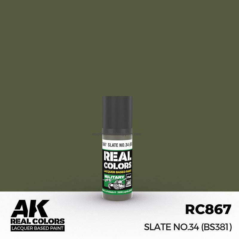 AK Interactive Real Colors Slate No.34 (BS381) lacquer based paint for detailed military model weathering and finishing.