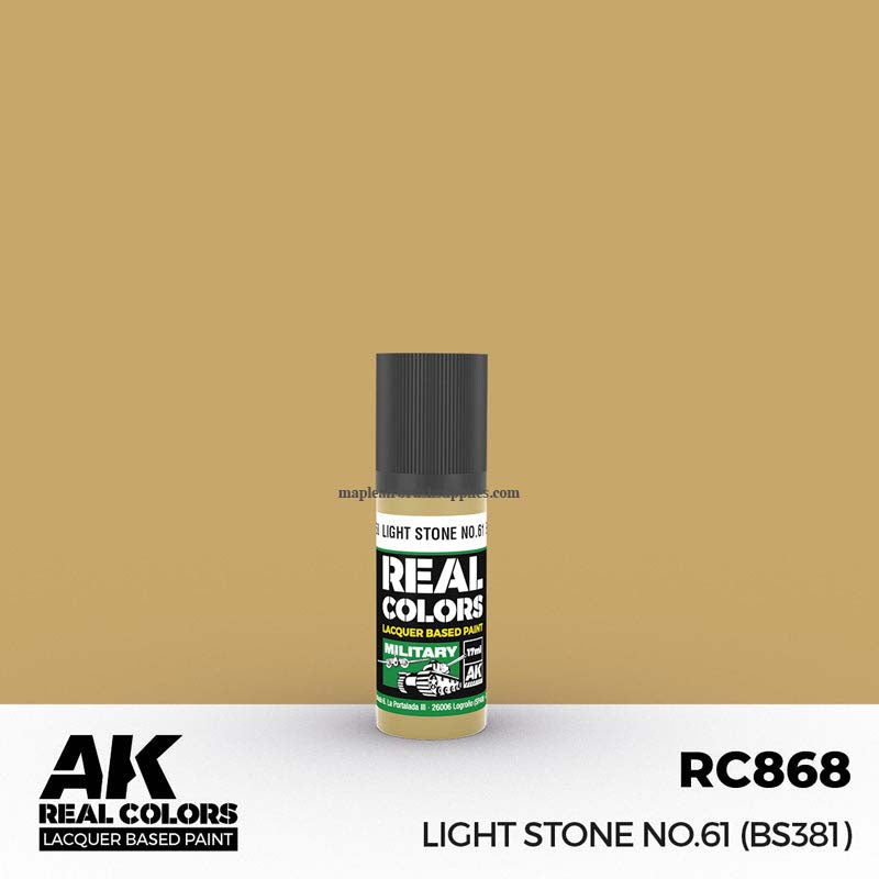AK Interactive Real Colors Light Stone No.61 (BS381) lacquer paint for authentic military model weathering and detailing.