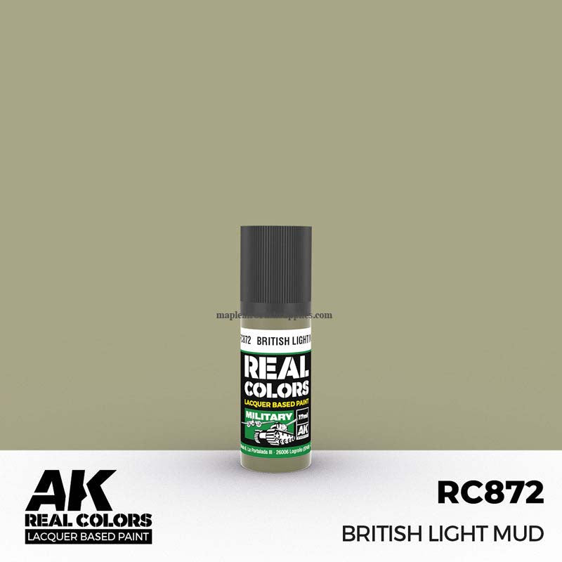 AK Interactive Real Colors British Light Mud 17ml lacquer paint bottle for authentic military modeling weathering effects