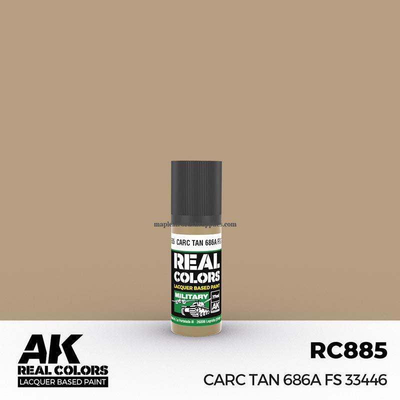 AK Interactive Real Colors CARC Tan 686A FS 33446 lacquer paint bottle for military model detailing and weathering.