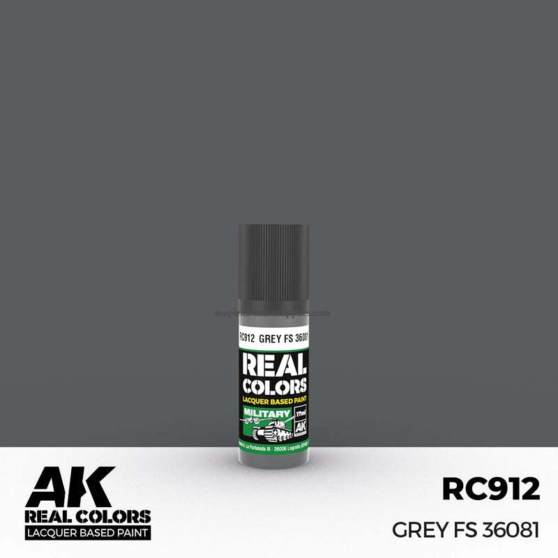 AK Interactive Real Colors Grey FS 36081 lacquer paint bottle with military model color for accurate weathering and detailing.