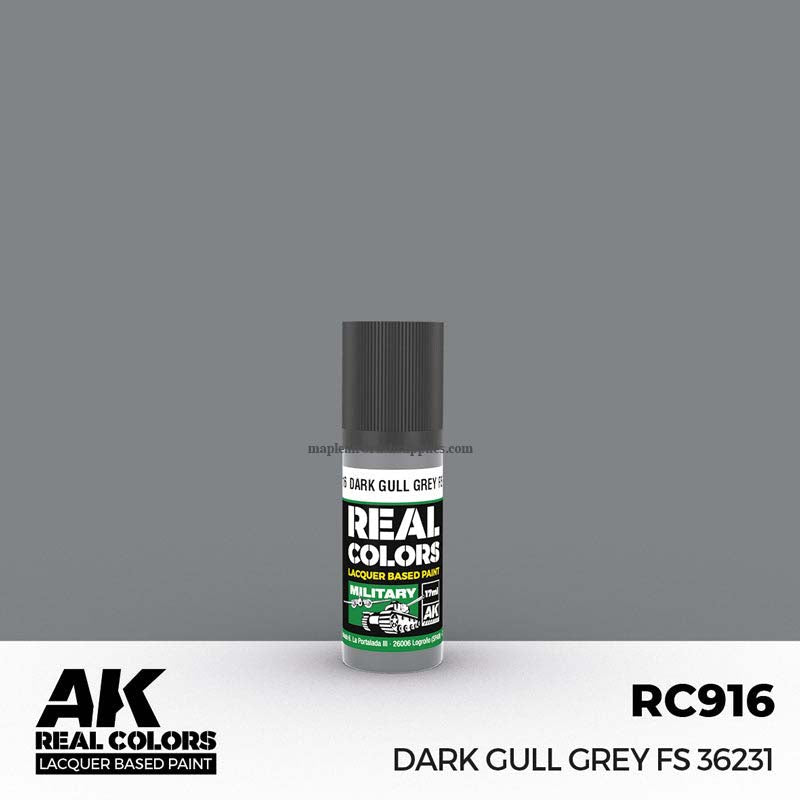 AK Interactive Real Colors Dark Gull Grey FS 36231 lacquer paint for detailed military model weathering and authentic finishes.