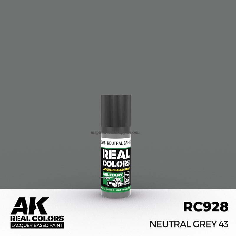 AK Interactive Real Colors Neutral Grey 43 lacquer paint bottle for detailed military model weathering and authentic finishes.
