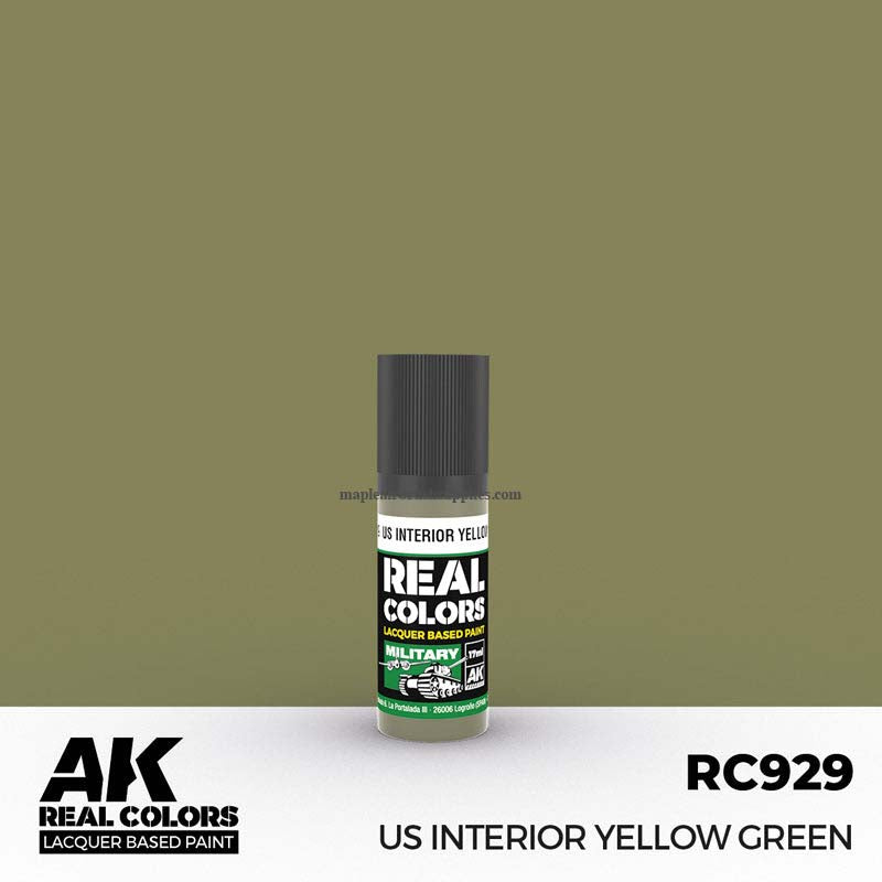 AK Interactive Real Colors US Interior Yellow Green lacquer paint for authentic military model detailing and weathering.
