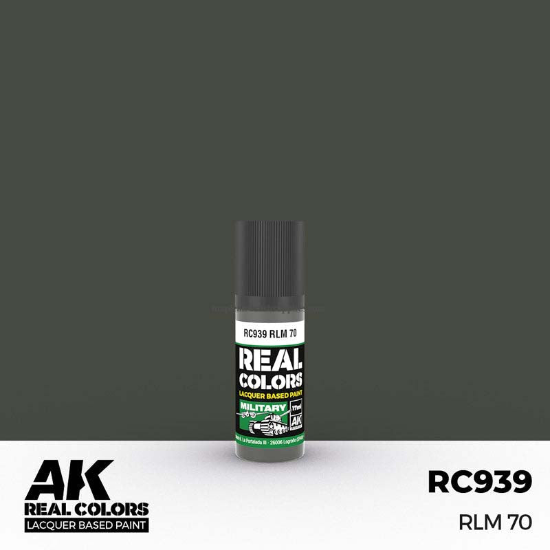 AK Interactive Real Colors RLM 70 lacquer paint 17ml bottle for authentic military model weathering and detailing.