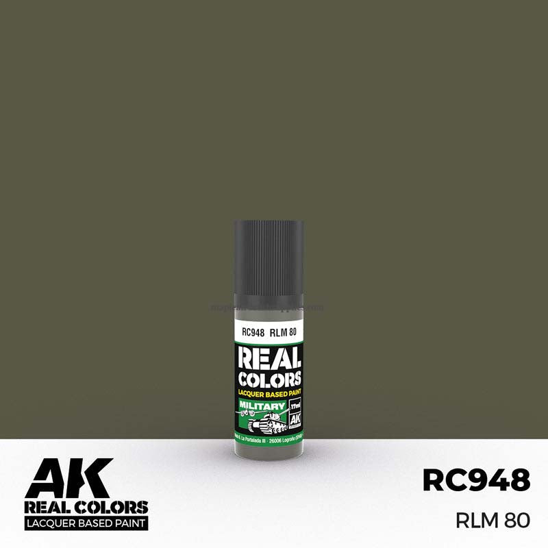 AK Interactive Real Colors RLM 80 lacquer paint 17ml for authentic military model weathering and detailing.