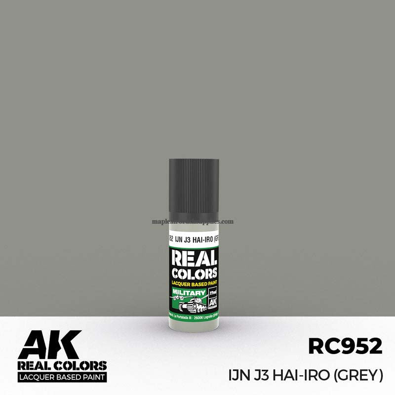 AK Interactive Real Colors IJN J3 HAI-IRO (GREY) lacquer paint bottle for military model detailing and weathering techniques.