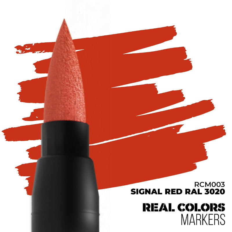 AK Interactive Paint Pens Signal Red RAL 3020 marker tip with bright red paint swatch and product text details.