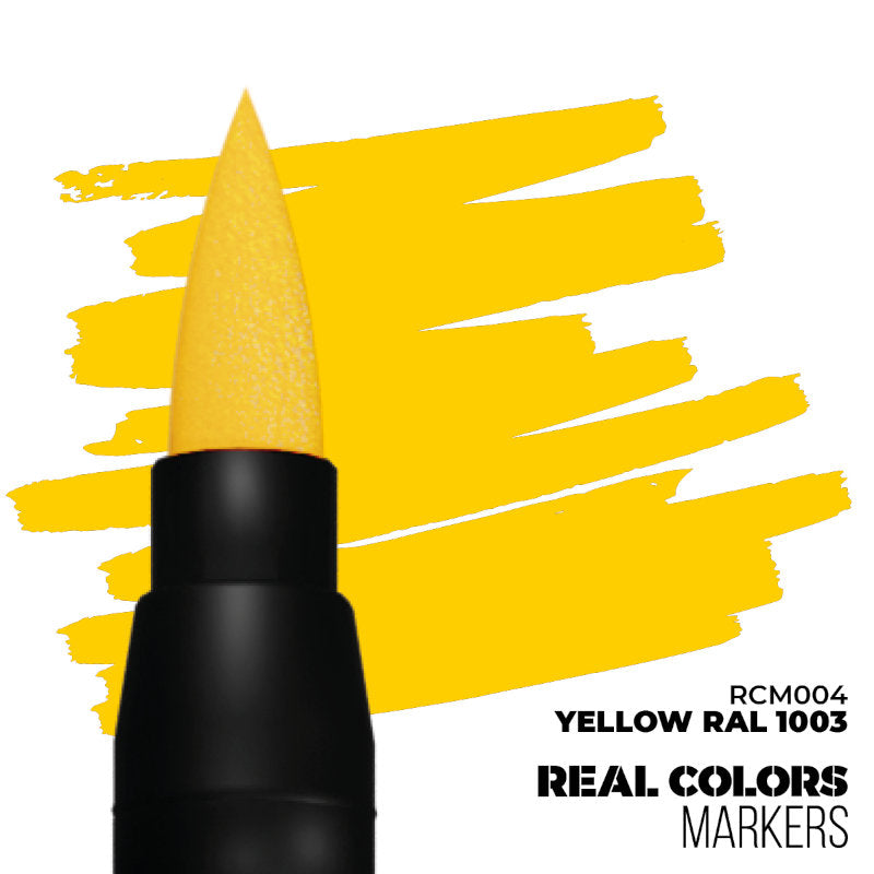 AK Interactive Paint Pens Yellow RAL 1003 with matte finish, ideal for modeling on plastic, resin, metal, and wood surfaces.