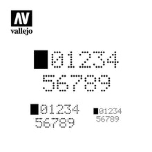 Vallejo Stencil Digital Numbers showing precise dotted number stencils for hobby and model painting projects.