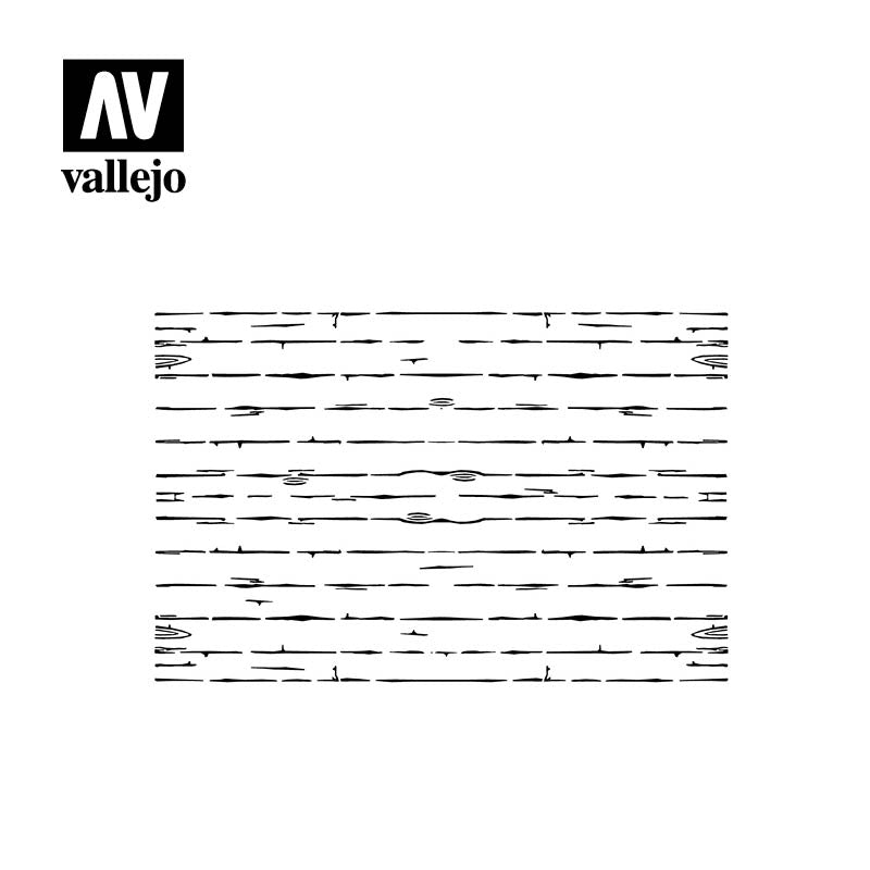 Vallejo Stencil Wood Texture #1 1/35 scale with detailed wood grain patterns for hobby and model painting projects.